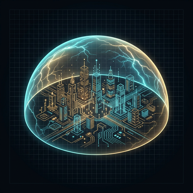 Micro virtual city protected by a plasma perimeter shield